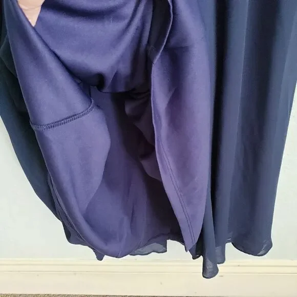 Levkoff Crisscross‎ Neck Chiffon A-line Navy Gown - Picture 6 of 7